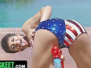 cumshot Celebrates The 4th Of July In A USA Bikini And Mouth Full Of Cock blowjob